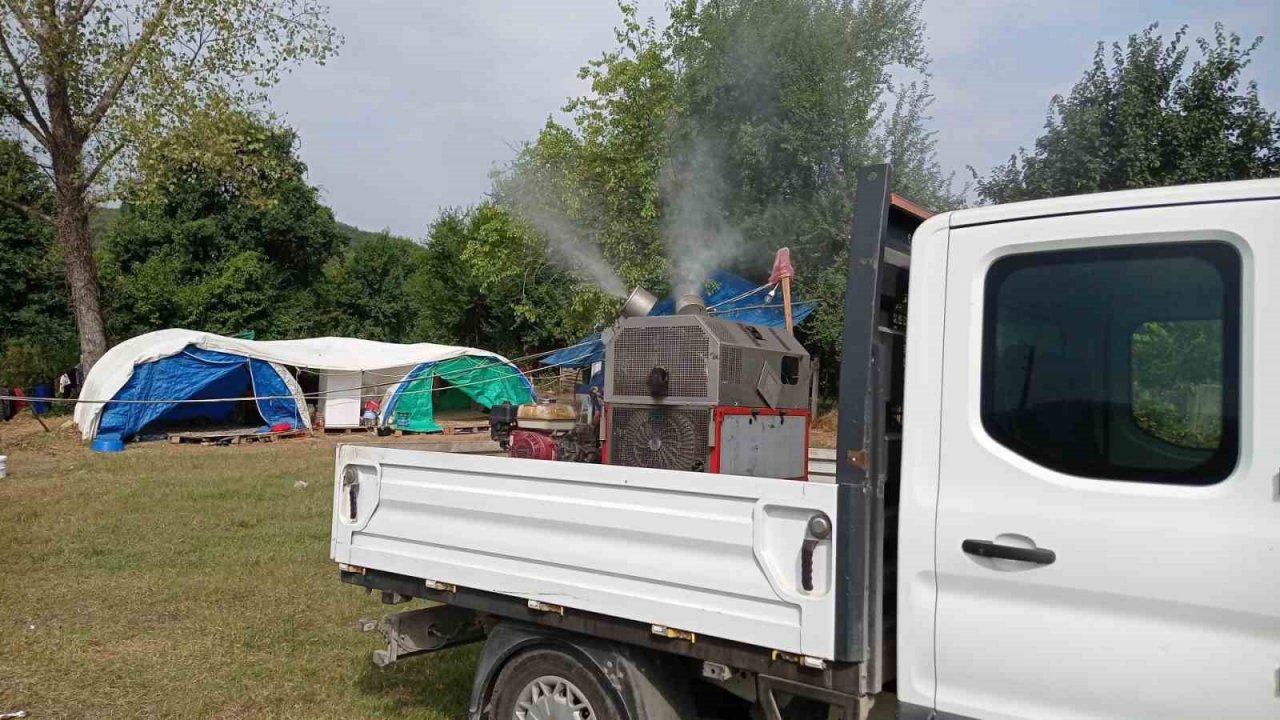 Fındık işçilerinin çadırları ilaçlandı