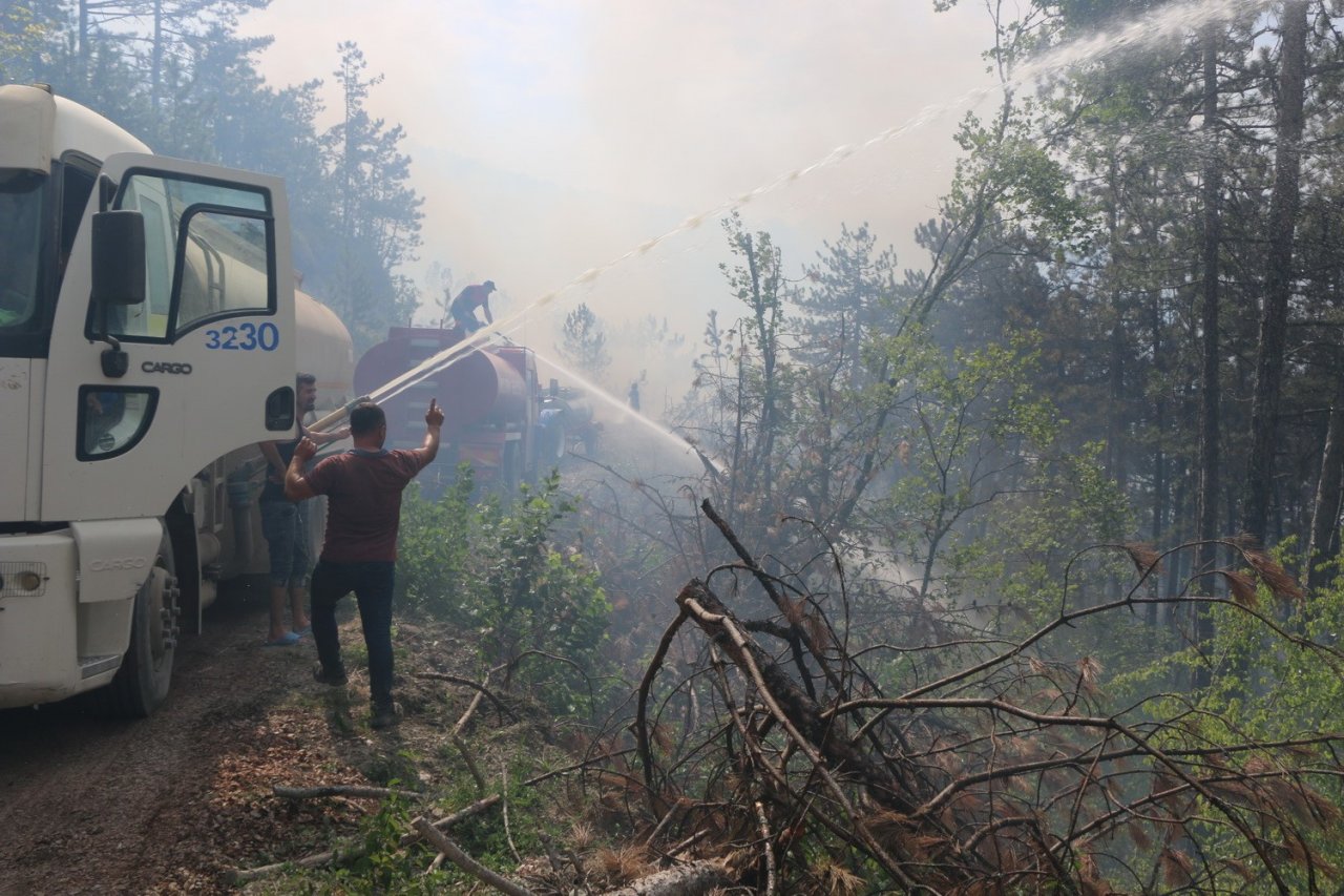 Dün yangının çıktığı ormanda soğutma çalışmaları yapılıyor
