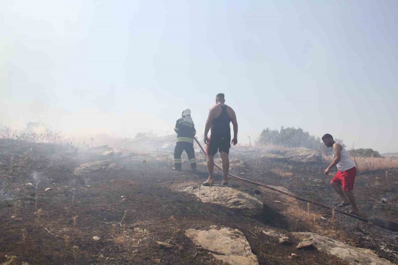 Ormanlık alan yakınında çıkan yangında 20 dönümlük alan küle döndü