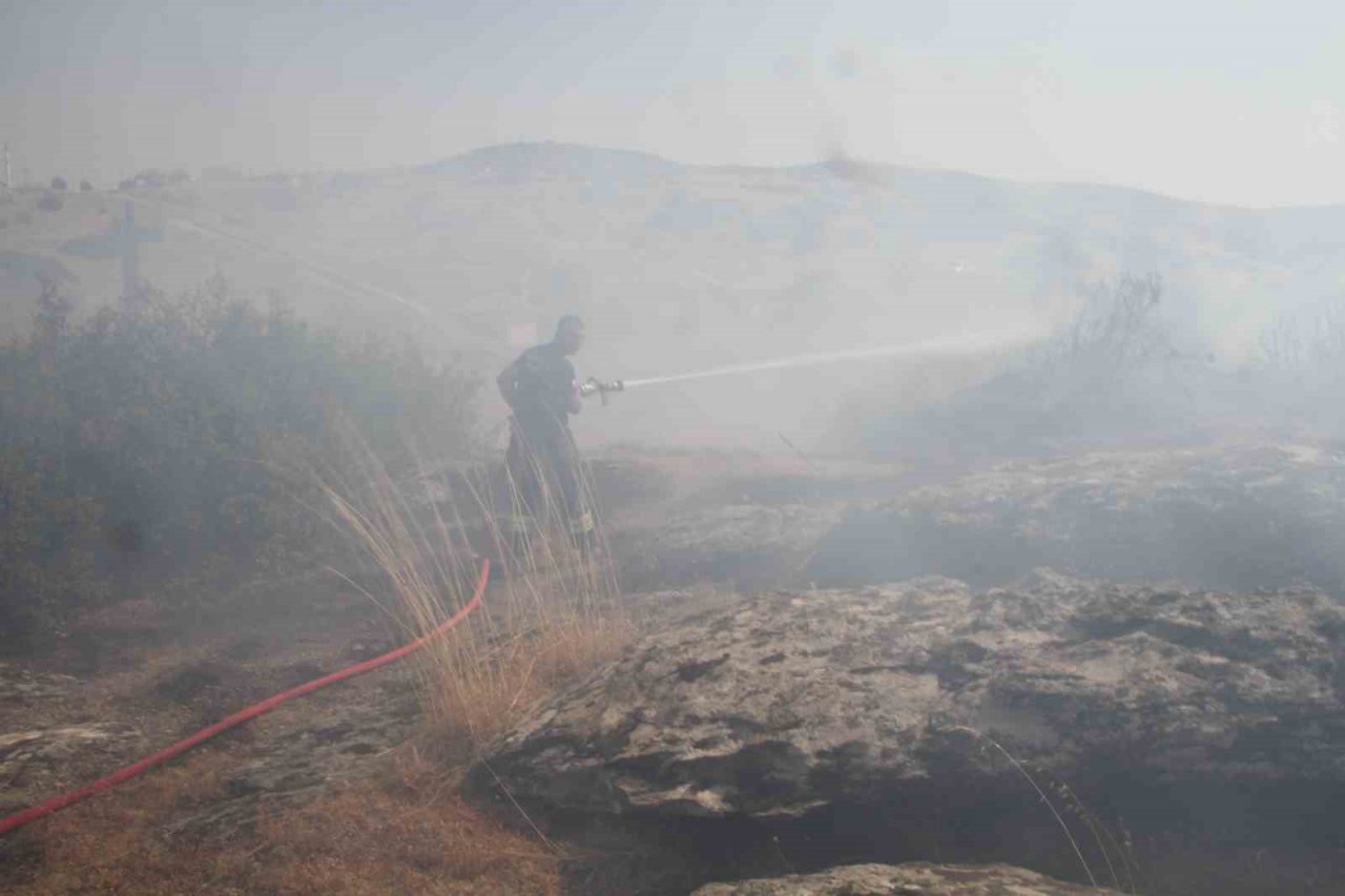 Ormanlık alan yakınında çıkan yangında 20 dönümlük alan küle döndü