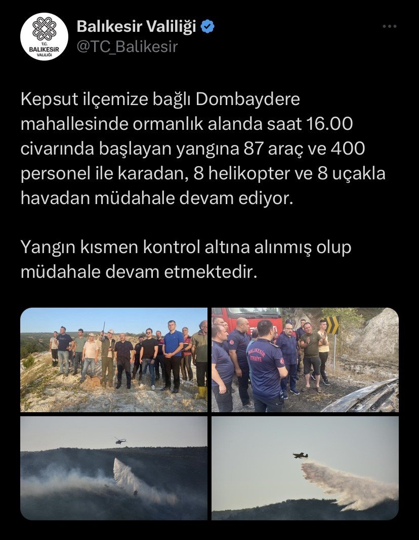 Balıkesir Valisi Ustaoğlu: "Orman yangını kontrol altına alındı"