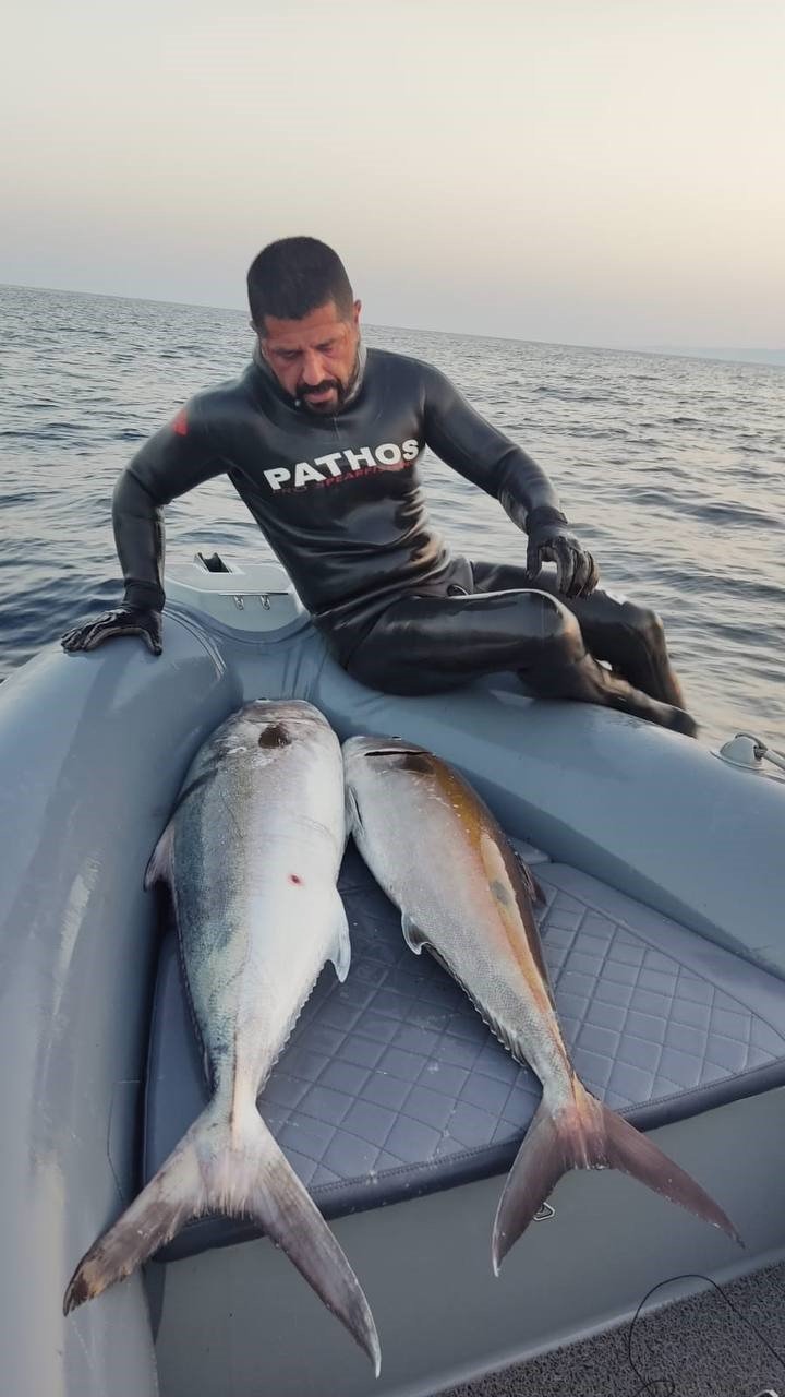 Saros Körfezi’nde zıpkınla 22 kiloluk akya avladı