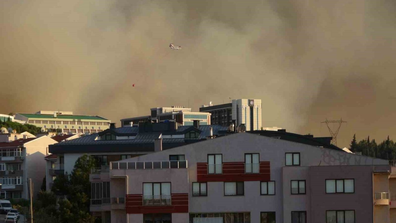 Çanakkale’de orman yangını nedeniyle şehir merkezi adeta dumanla kaplandı