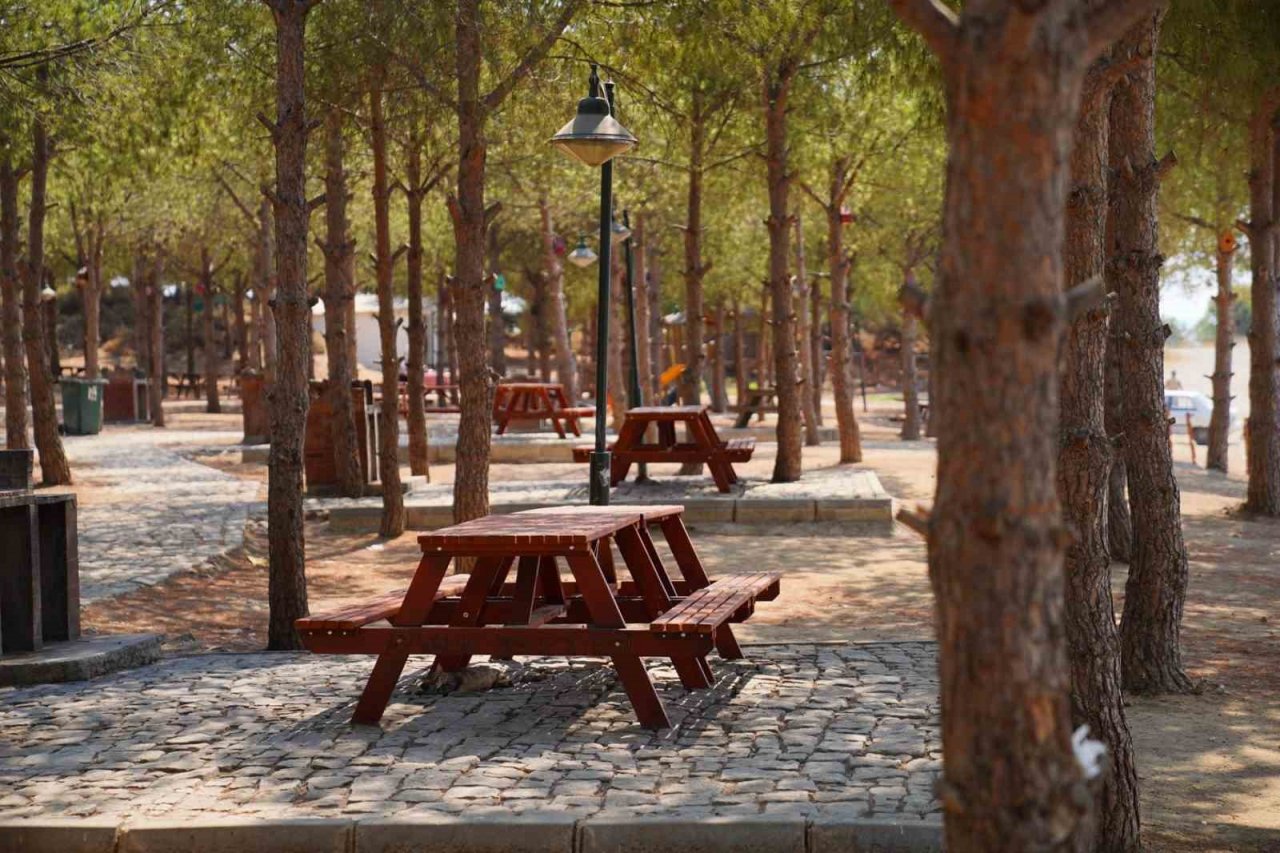 Ayvalık’ta mesire alanındaki ahşap oturma grupları yenileniyor