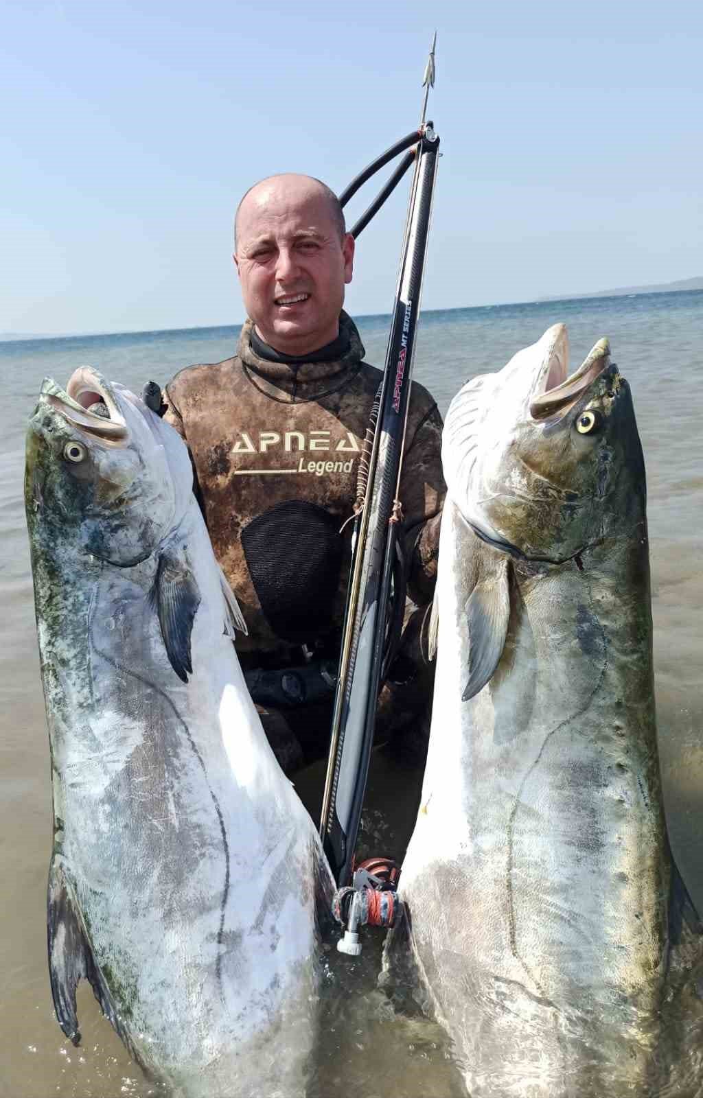 Zıpkınla 30 kiloluk iki tane liça avladılar