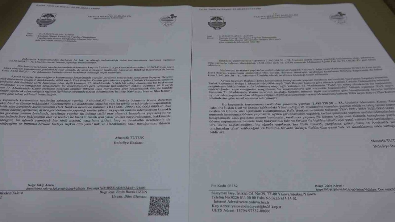Başkan Tutuk, usulsüz ödenen 23 milyon lira için tebligatlar gönderiyor