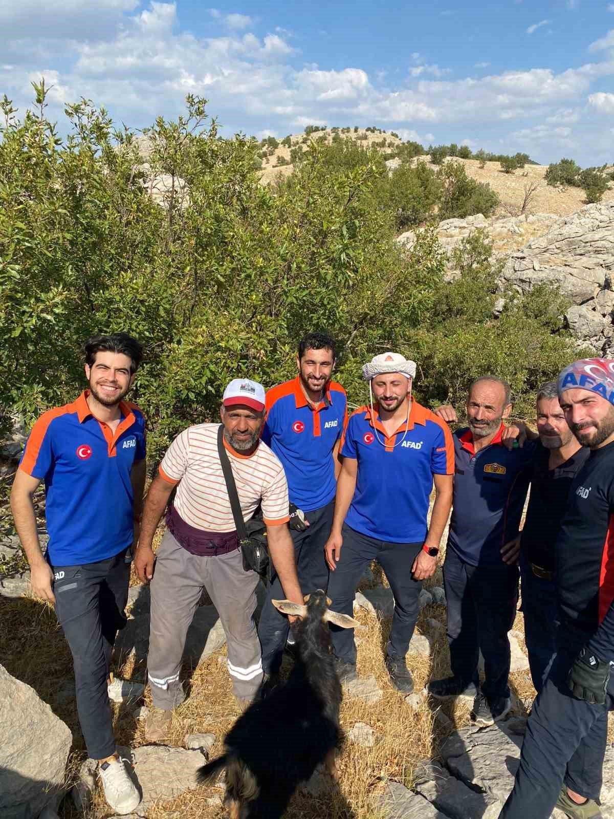 Kayaların arasına sıkışan keçiyi AFAD ve itfaiye ekibi kurtardı