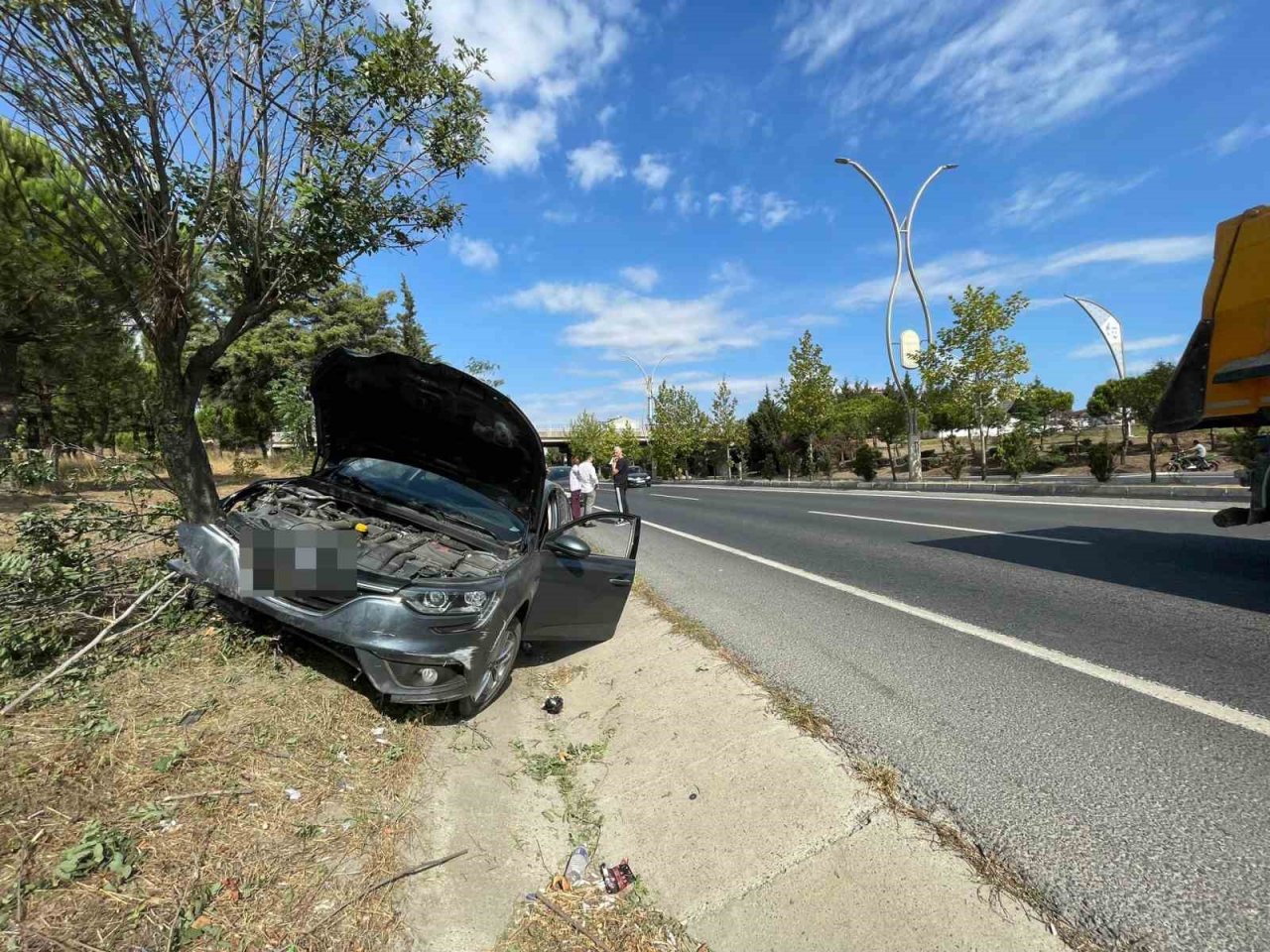 Yoldan çıkan otomobil ağaçlık alana daldı