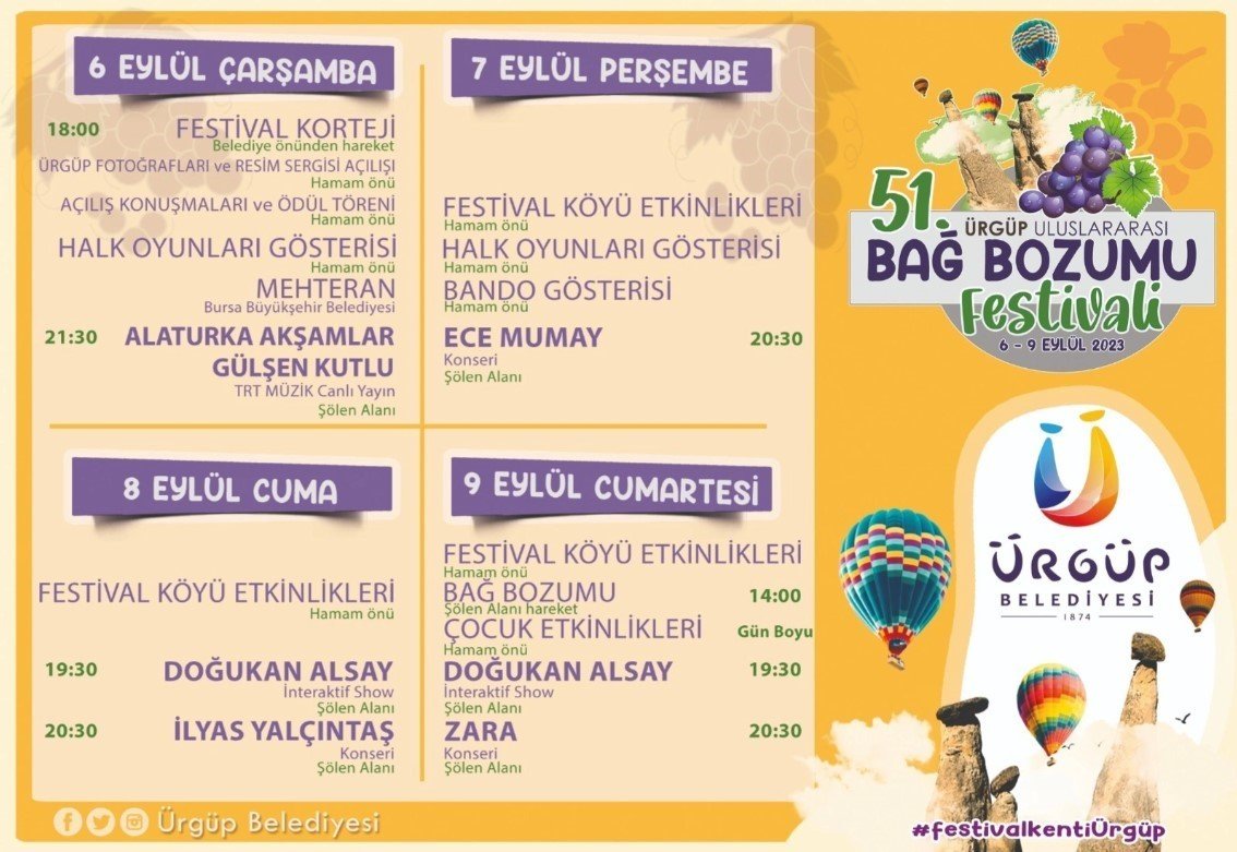 51. Uluslararası Ürgüp Bağ Bozumu Festivali’ne geri sayım