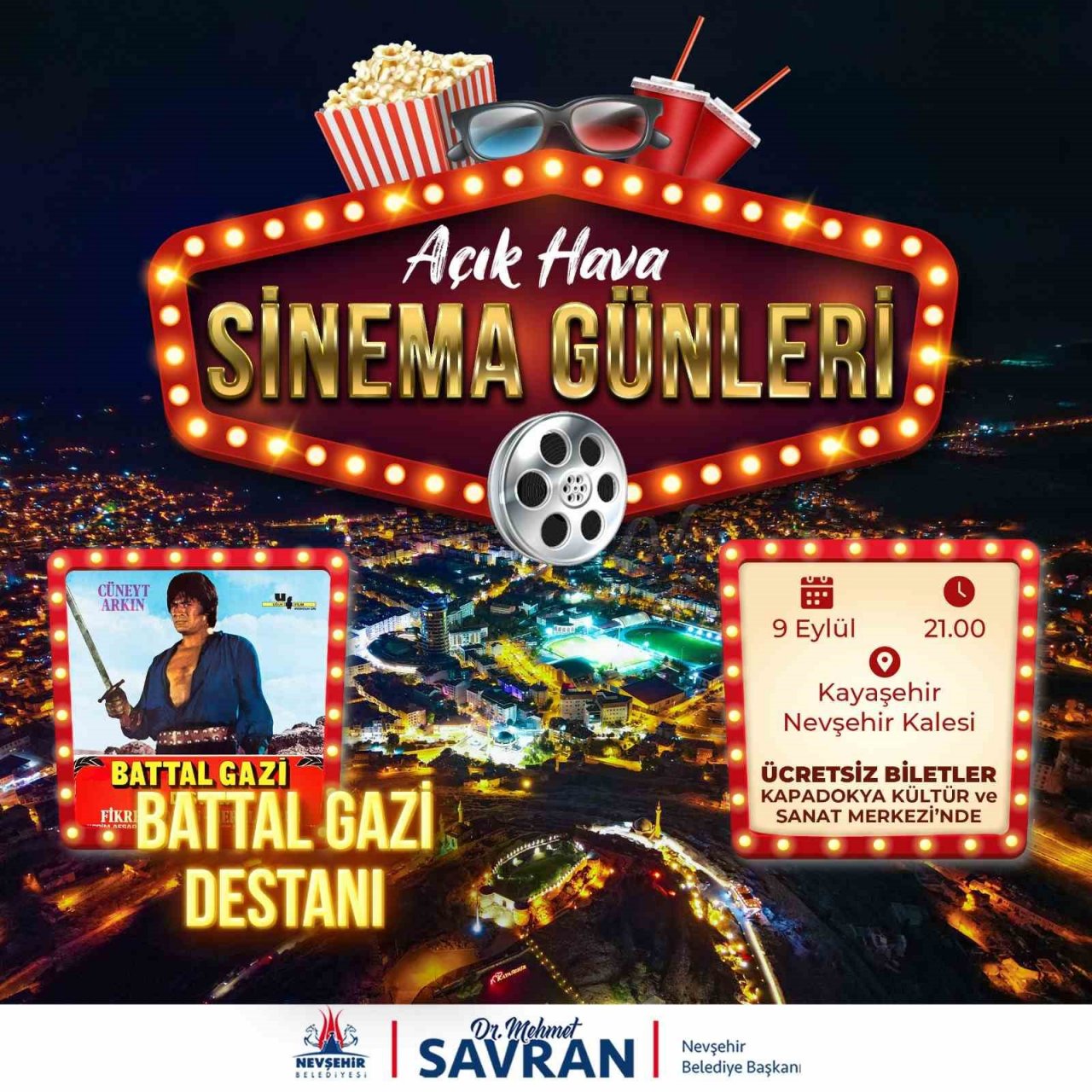 Açık hava sinema günleri “Battal Gazi Destanı” ile devam ediyor