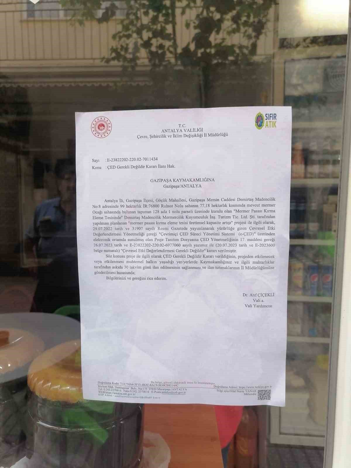 Gazipaşa’da mermer ocağına ’ÇED gerekli değil’ kararı protesto edildi