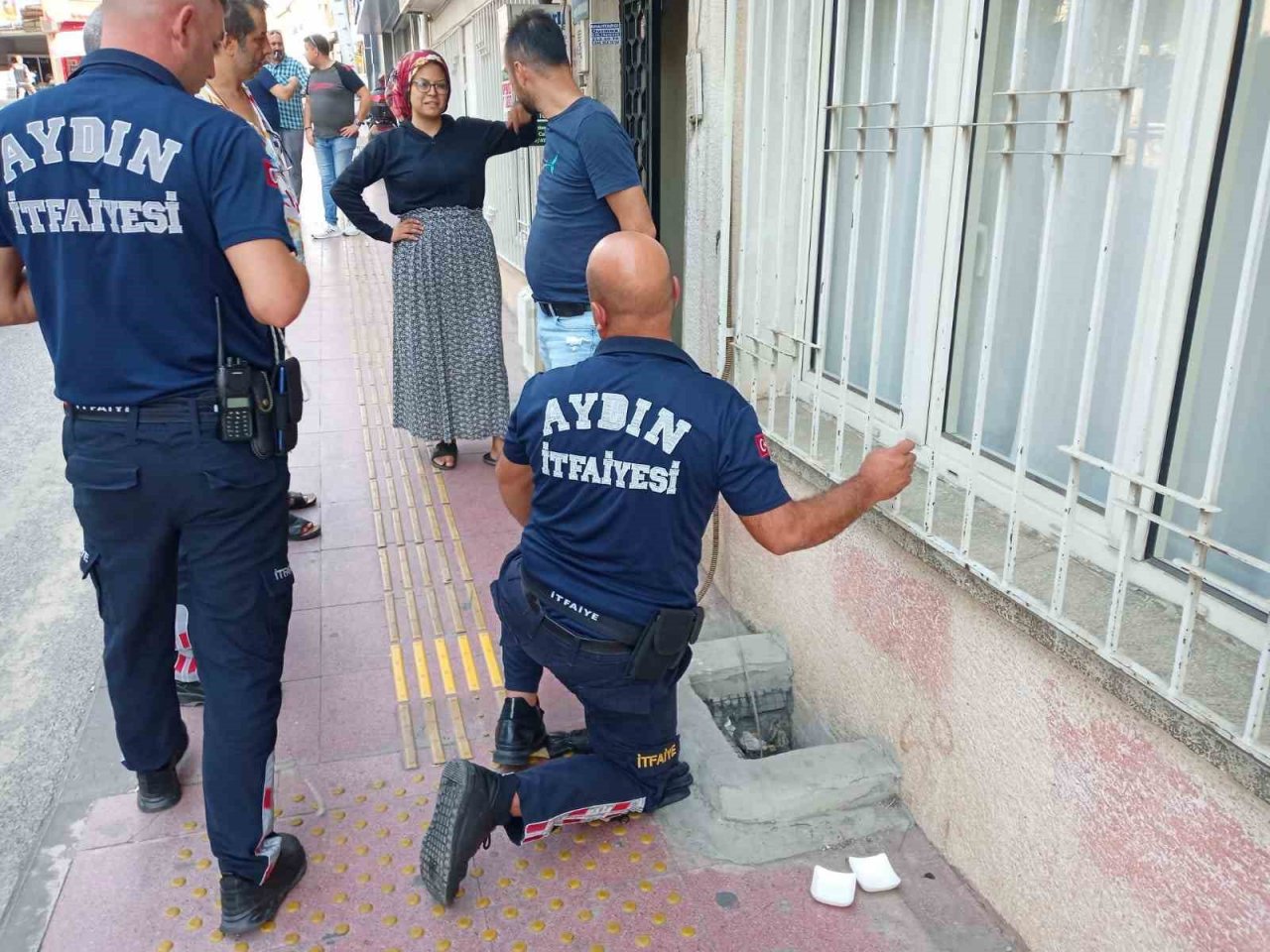 Bodrum havalandırmasına düşen yavru kediyi, itfaiye kurtardı