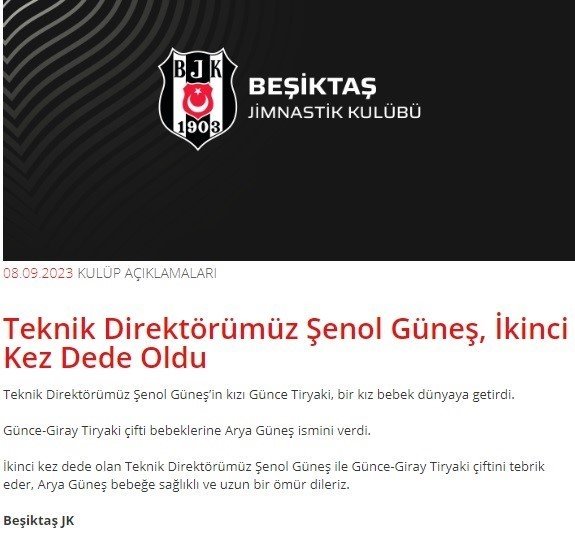 Şenol Güneş, ikinci kez dede oldu
