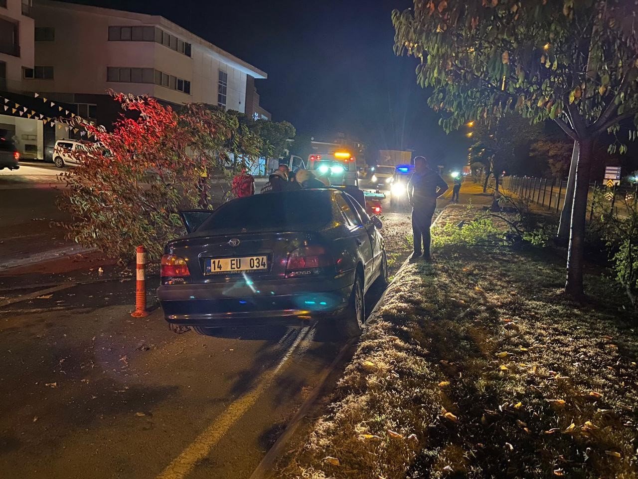 Aracıyla çarptığı orta refüjdeki ağacı gövdesinden kırdı: 1 yaralı