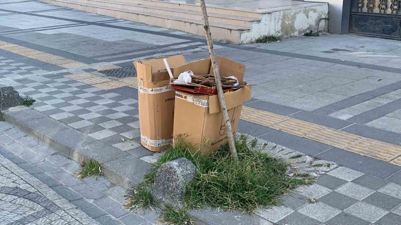 Temizlikçi çöp kovasını kırarken görüntülendi, vatandaş tepki gösterdi