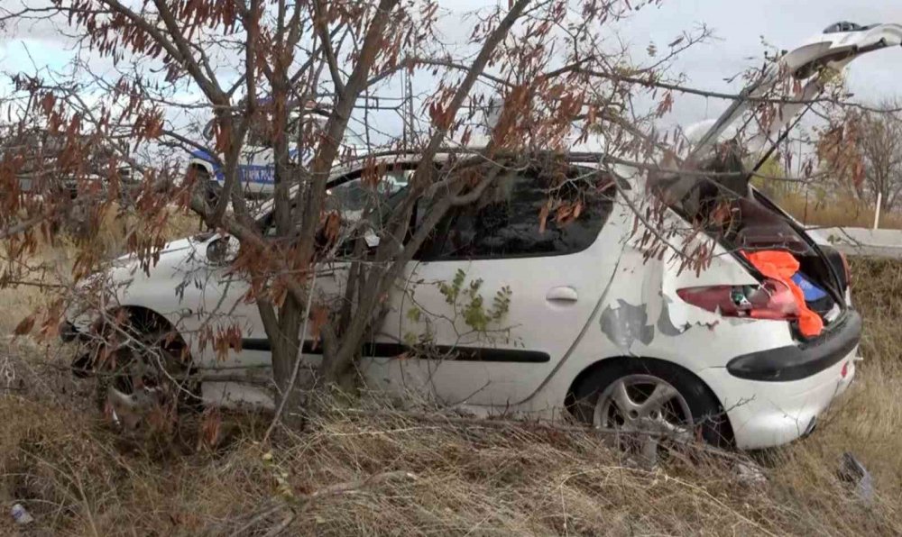 Aksaray-Konya yolunda şarampole düşen araç ağaca çarptı! Baba ve oğlu yaralı