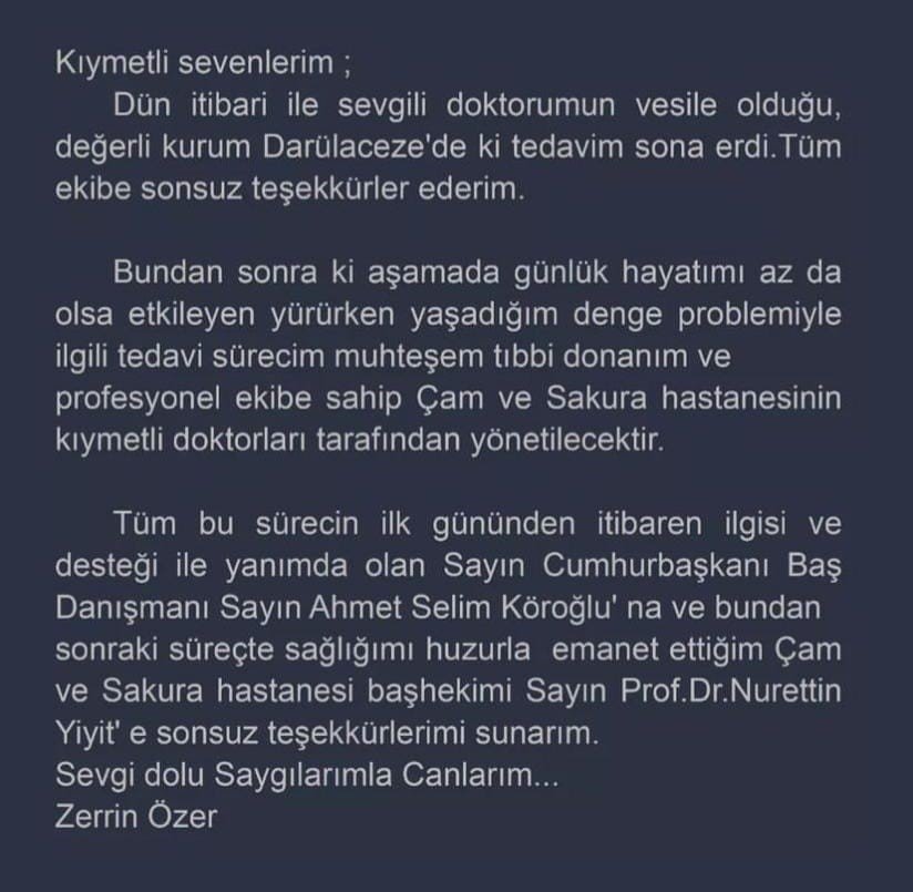 Zerrin Özer sağlık durumu ile ilgili açıklama yaptı