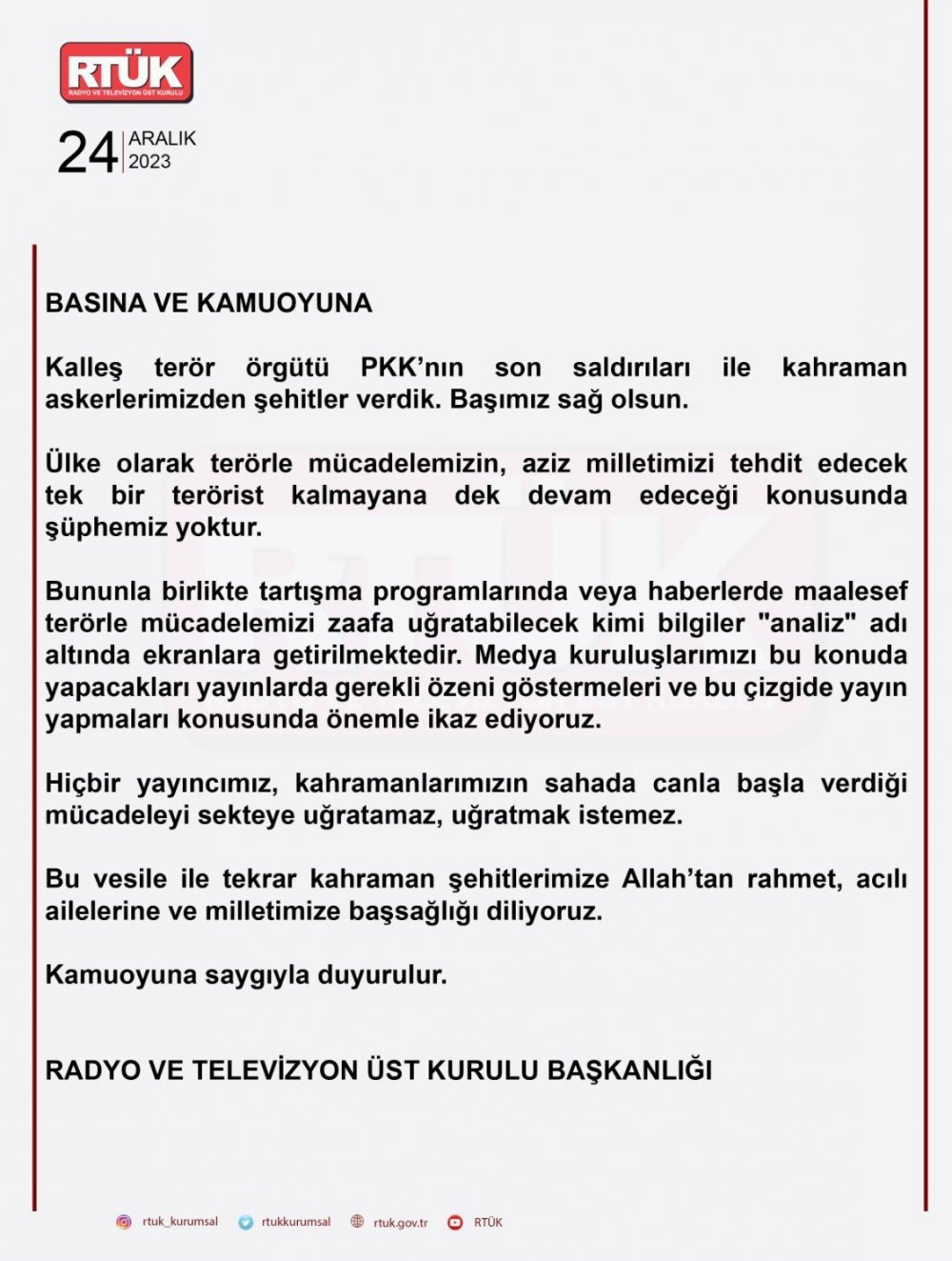 RTÜK Başkanı Şahin: Hiçbir yayıncımız, kahramanlarımızın verdiği mücadeleyi sekteye uğratamaz