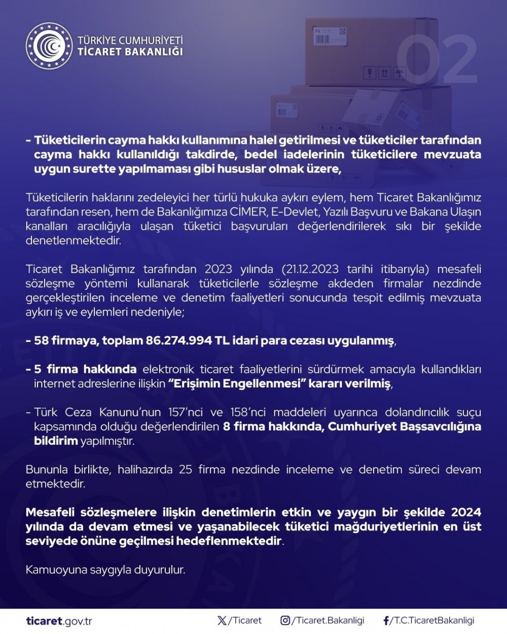 Ticaret Bakanlığı'ndan E-Ticaret Firmalarına 86 Milyon TL Ceza