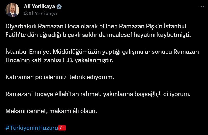 Diyarbakırlı Ramazan Hoca'nın katil zanlısı yakalandı
