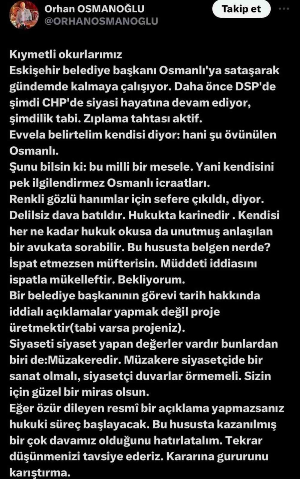 Osmanlı’yı eleştiren Yılmaz Büyükerşen’e, padişah torunundan tepki