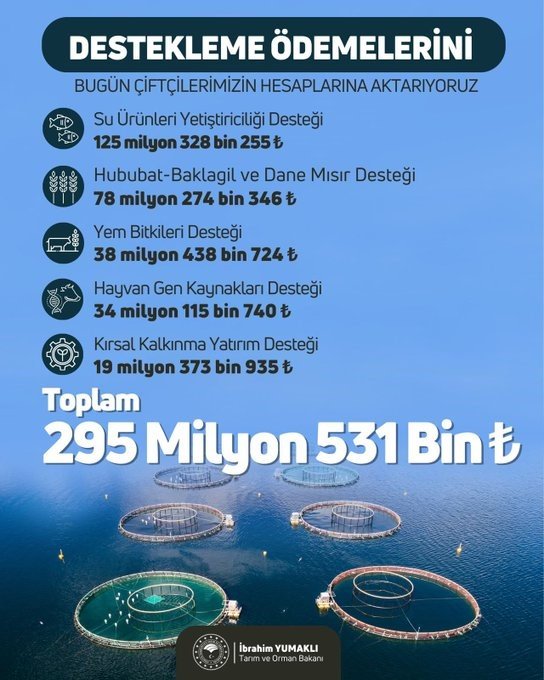 Çiftçilere 295 milyon liralık destek ödemesi