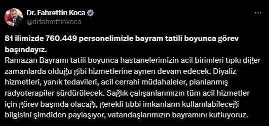 760 bin sağlık personeli bayramda görev başında olacak