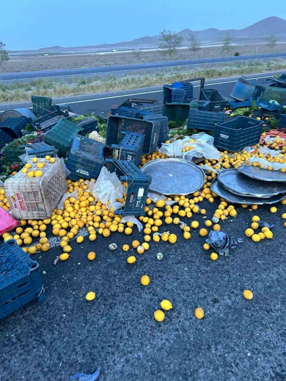 Karapınar'da kamyonet devrildi, tüm mahsul yola saçıldı