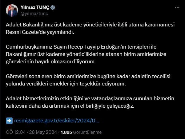 Adalet Bakanlığı'na üst düzey atamalar