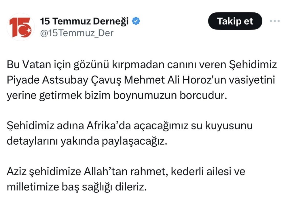 Şehit Astsubay Çavuş Mehmet Ali Horoz'un Vasiyeti Yerine Getiriliyor