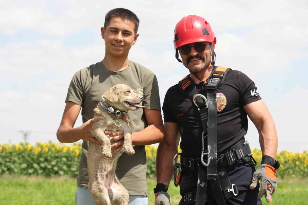 Konya’da obruğa düşen köpek böyle kurtarıldı