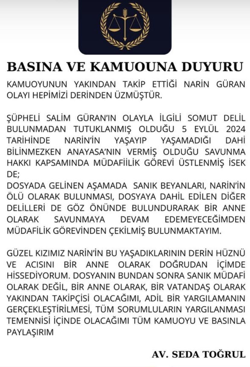 Salim Güran'ın avukatı davadan çekildi