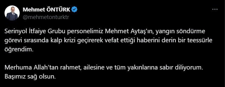 İtfaiye personeli Mehmet Aytaş görevi başında kalbine yenildi