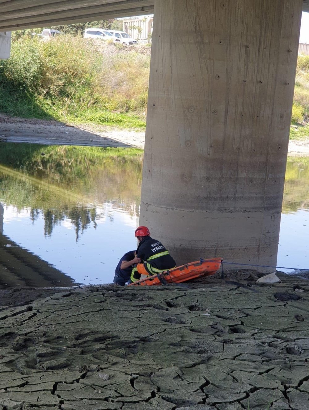 Asi Nehri'nde mahsur kaldı, yardım çığlığına itfaiye yetişti