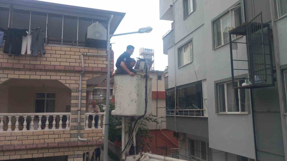 Asansörde mahsur kaldı, sokağı seyre başladı