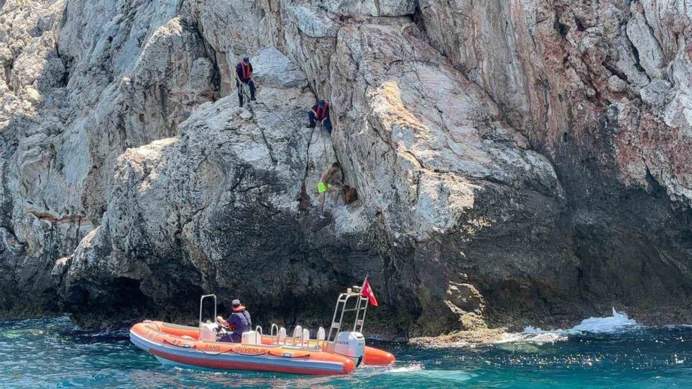 Kaleye çıkan keçiyi sahil güvenlik kurtardı