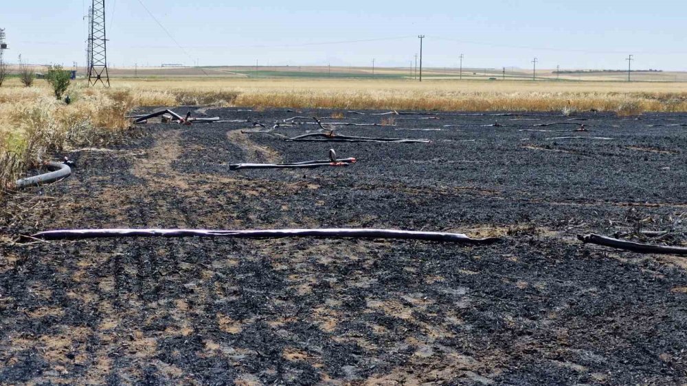 Yüksek gerilim hattı tarlayı kül etti: Sürücü son anda kurtuldu
