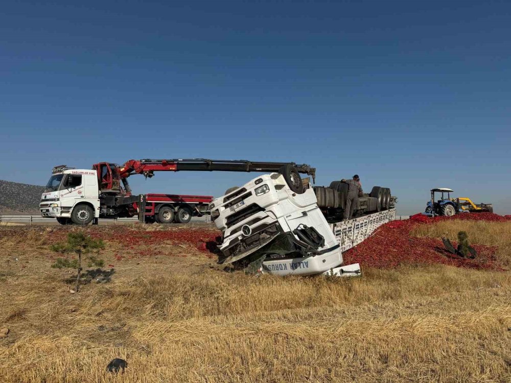 20 ton salçalık biber kazada ziyan oldu
