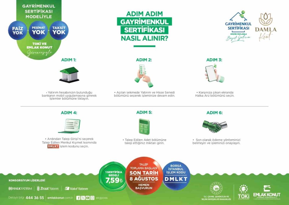 Damla Kent Gayrimenkul Sertifikası'nda talep toplama yarın sona eriyor