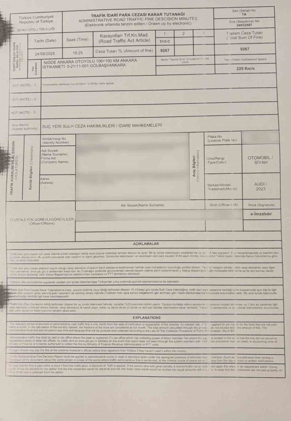 Bakan Uraloğlu 225 kilometre hızla radara yakalandı: 9 bin 267 TL ceza