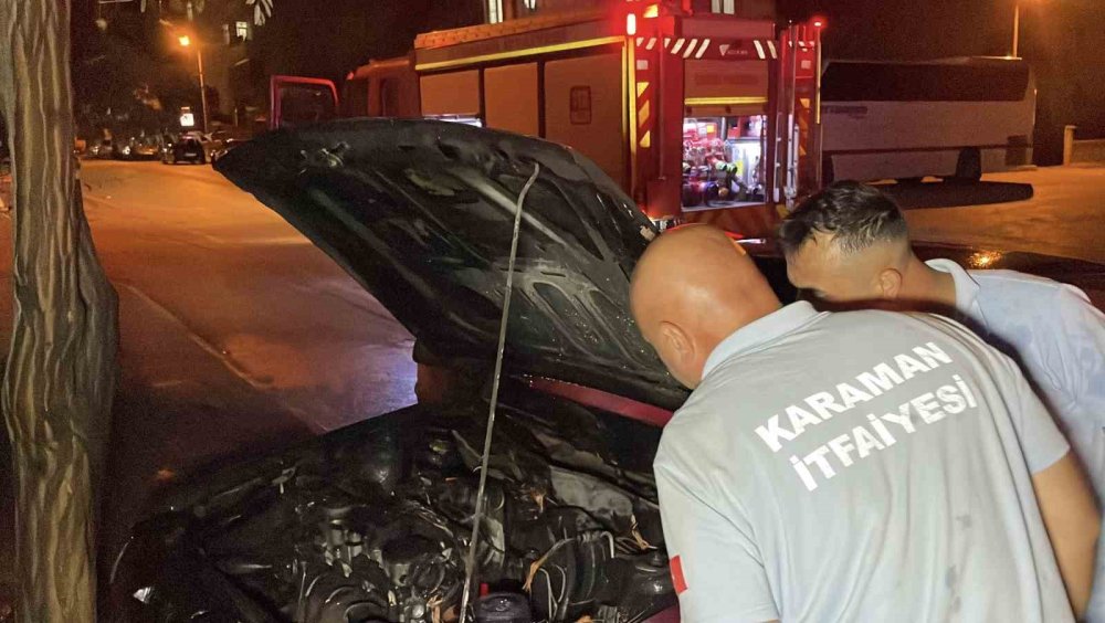 Kendi kendine hareket eden araç, ağaca çarpıp yandı