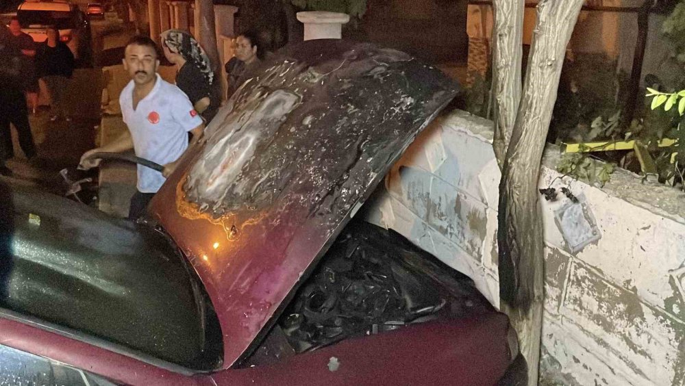 Kendi kendine hareket eden araç, ağaca çarpıp yandı