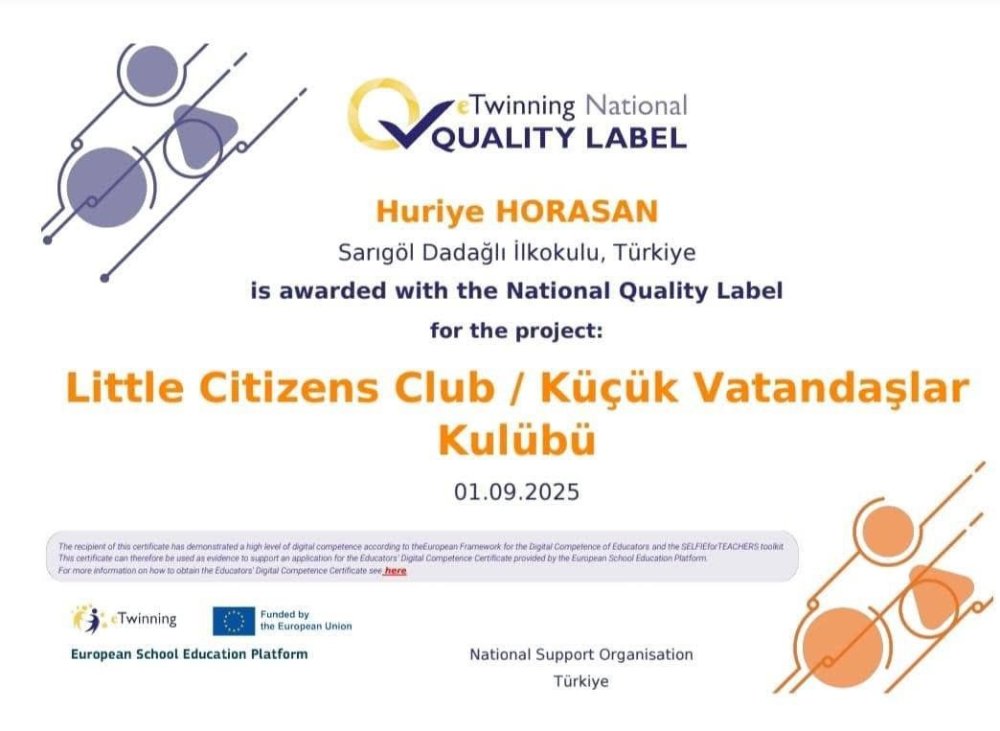 'Küçük Vatandaşlar Kulübü' Projesi Ulusal Kalite Etiketi ile Taçlandı