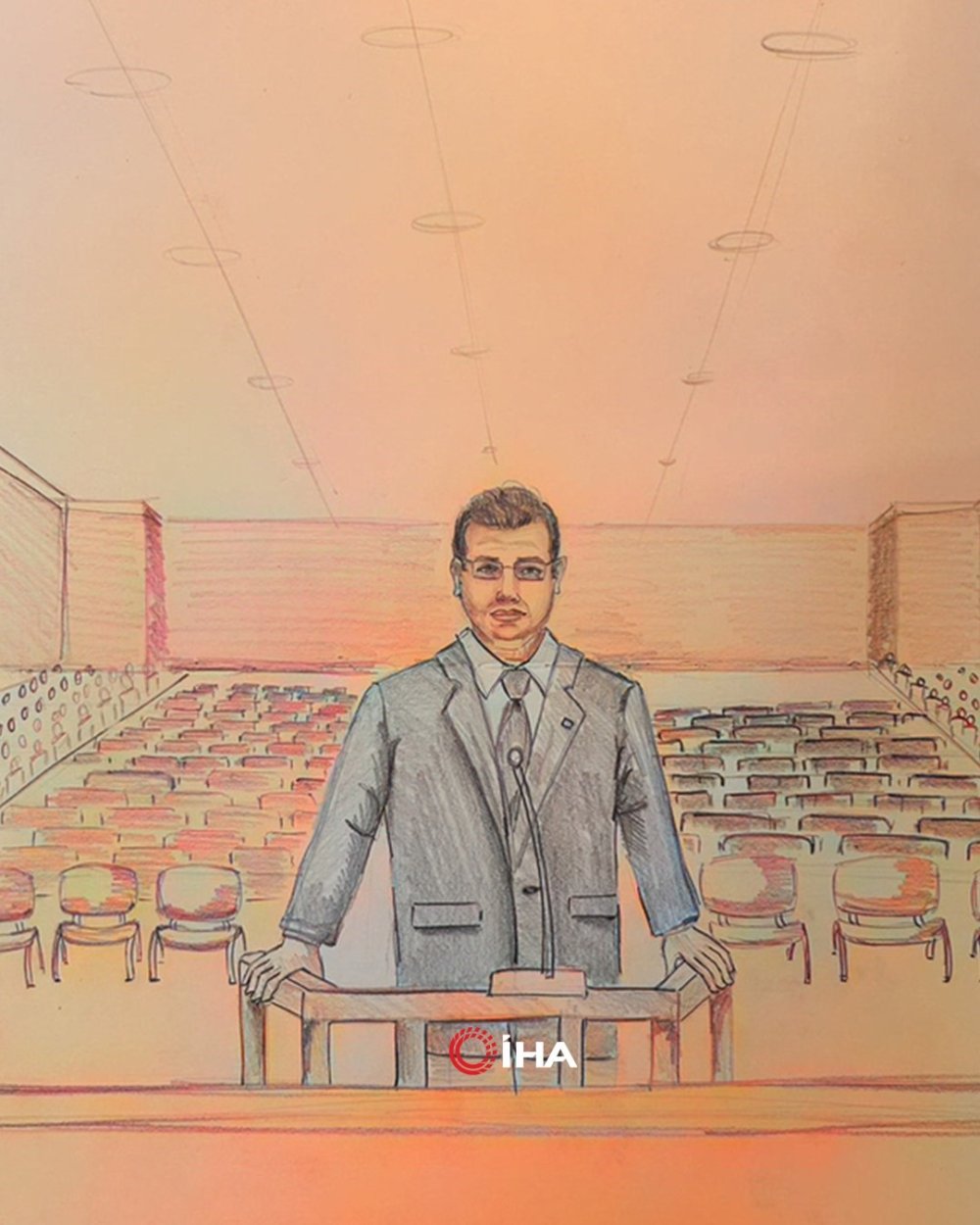 Adliye ressamı Ekrem İmamoğlu’nu mahkeme salonunda resmetti