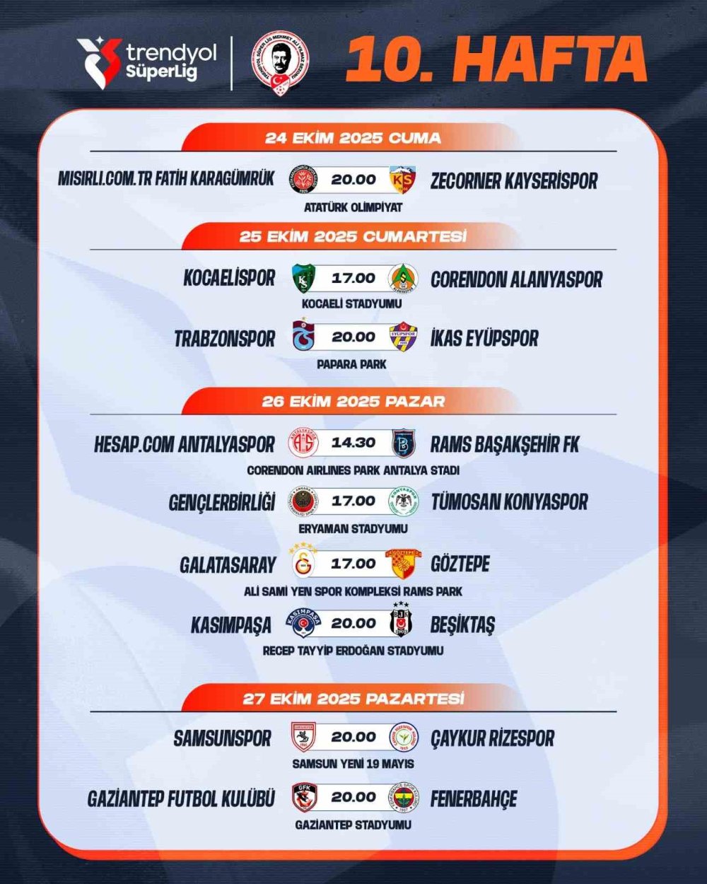 Süper Lig’de maç saatleri değişti, 10 haftalık program açıklandı