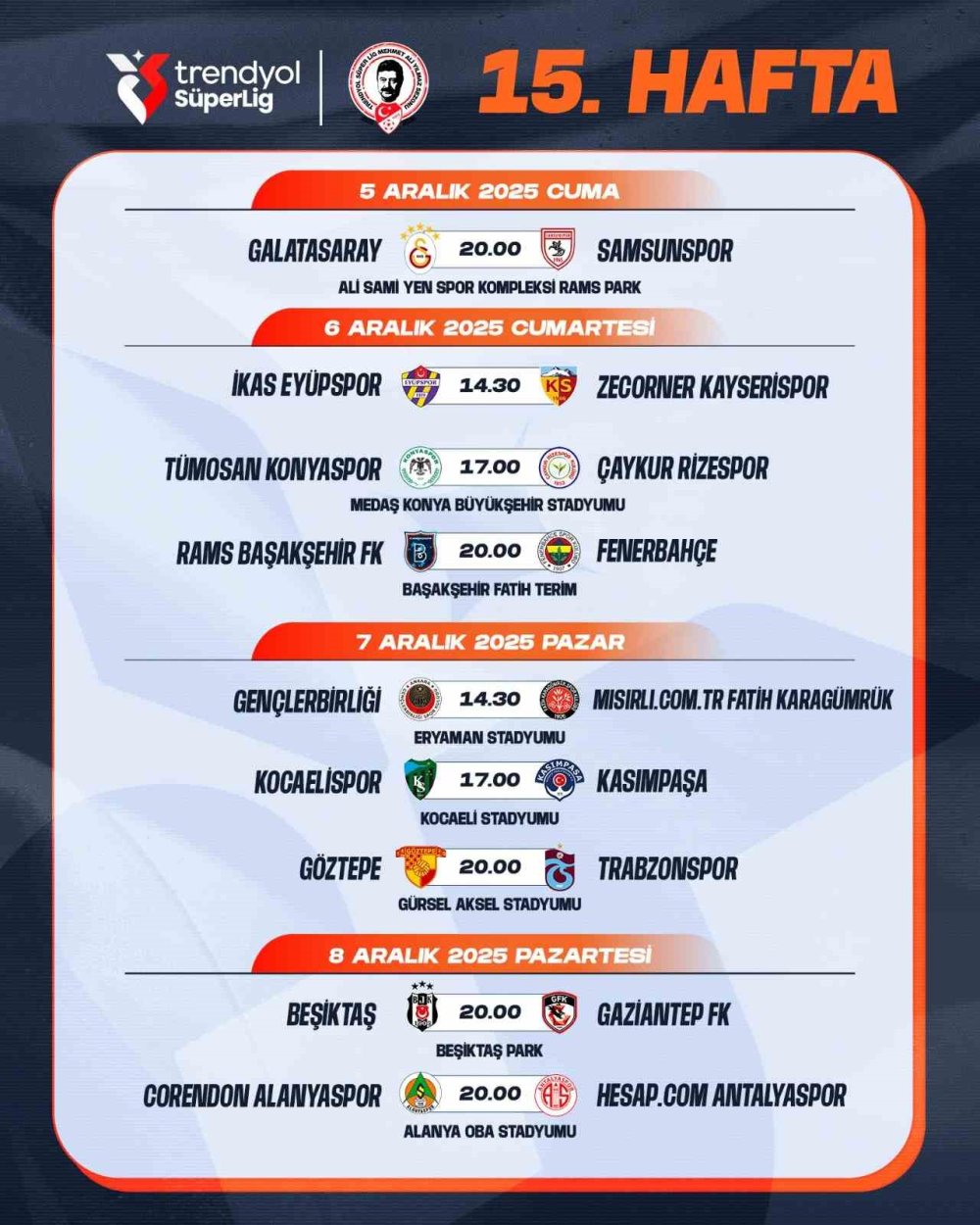 Süper Lig’de maç saatleri değişti, 10 haftalık program açıklandı