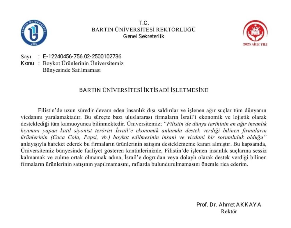 Bartın Üniversitesi’nden İsrail’e destek veren ürünlere boykot