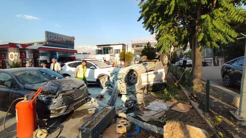 Takla atan otomobil benzinliğe uçtu