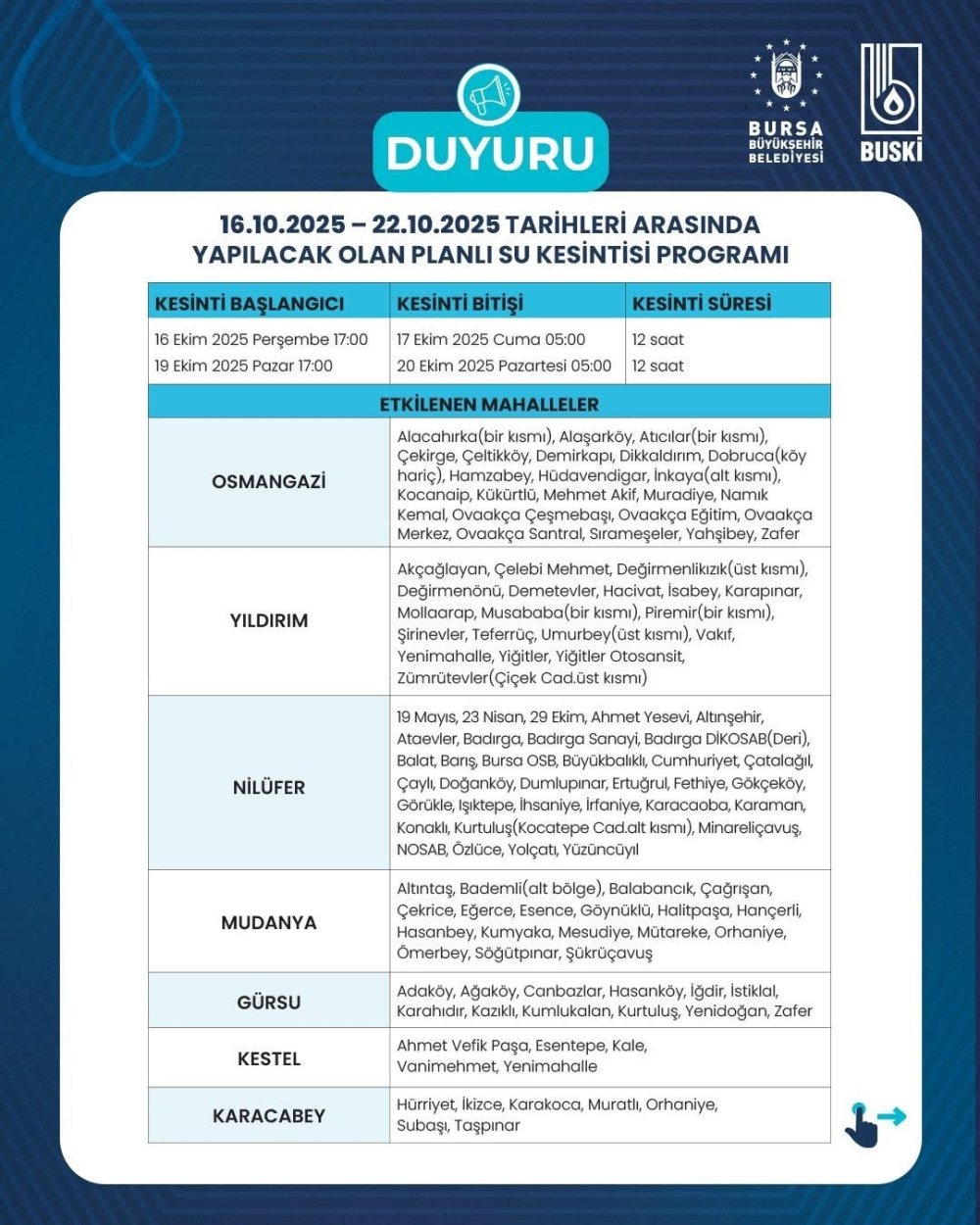 BUSKİ'den Kritik Karar: Bursa'da Su Kesintisi Tarihleri Açıklandı