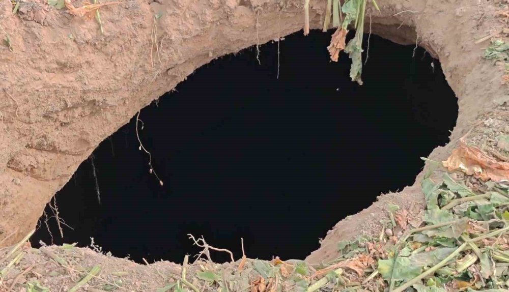 Pancar tarlasında dehşete düşüren görüntü: 15 metre derinliğinde obruk oluştu